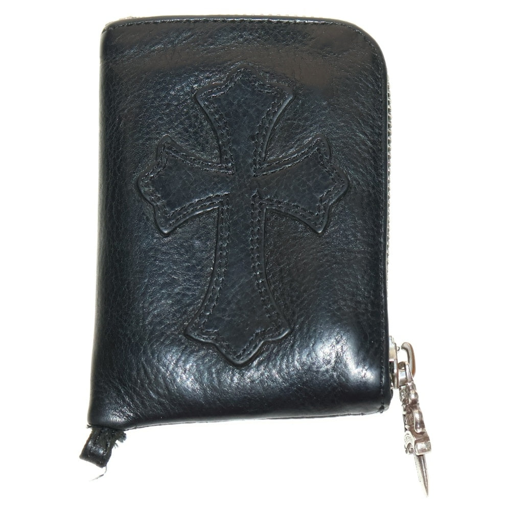 CHROME HEARTS(クロムハーツ) TINY ZIP タイニージップ クロスパッチ付き ダガージップ レザー コンパクトウォレット 財布 ブラック/シルバー