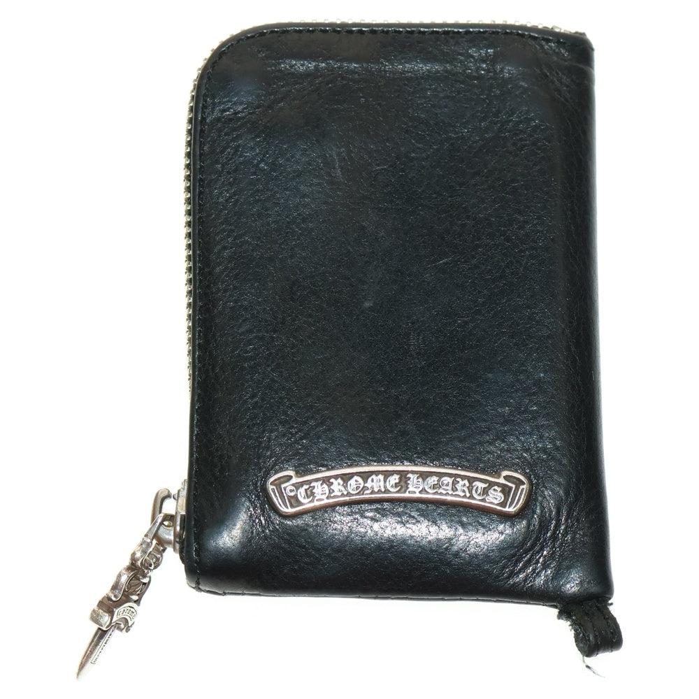 CHROME HEARTS(クロムハーツ) TINY ZIP タイニージップ クロスパッチ付き ダガージップ レザー コンパクトウォレット 財布 ブラック/シルバー