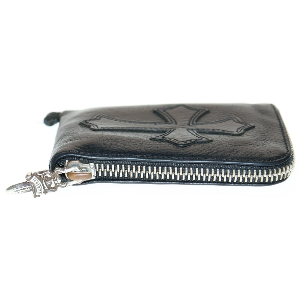 CHROME HEARTS(クロムハーツ) TINY ZIP タイニージップ クロスパッチ付き ダガージップ レザー コンパクトウォレット 財布 ブラック/シルバー