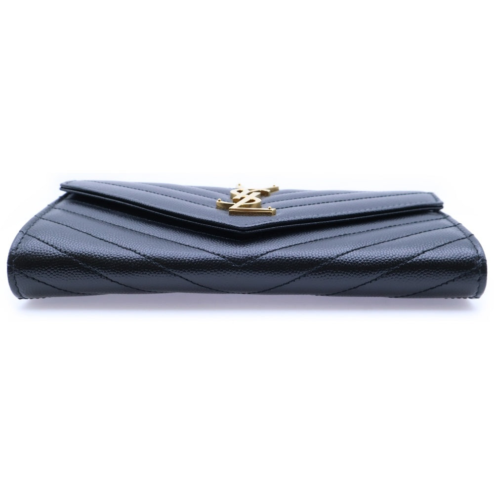 SAINT LAURENT PARIS(サンローランパリ) カサンドラ Vステッチ キルティングレザーロングウォレット 長財布 ブラック/ゴールド GD金具 372264