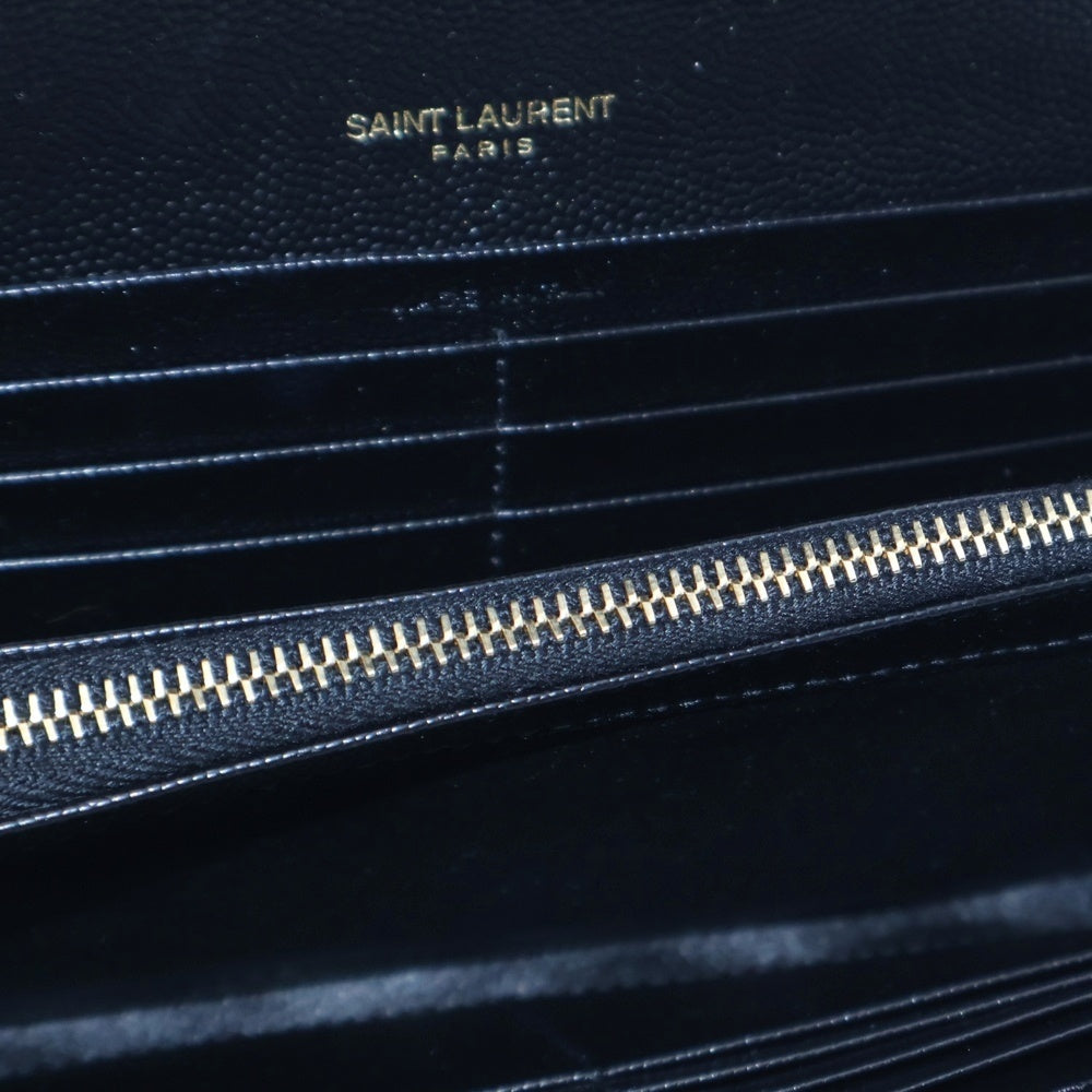 SAINT LAURENT PARIS(サンローランパリ) カサンドラ Vステッチ キルティングレザーロングウォレット 長財布 ブラック/ゴールド GD金具 372264