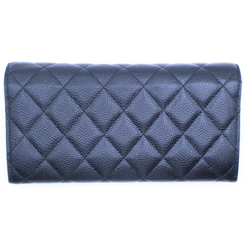 CHANEL(シャネル) マトラッセ クラシック ココマーク キャビアスキン レザー ロングウォレット 二つ折り長財布 ゴールド金具 ブラック 24番台