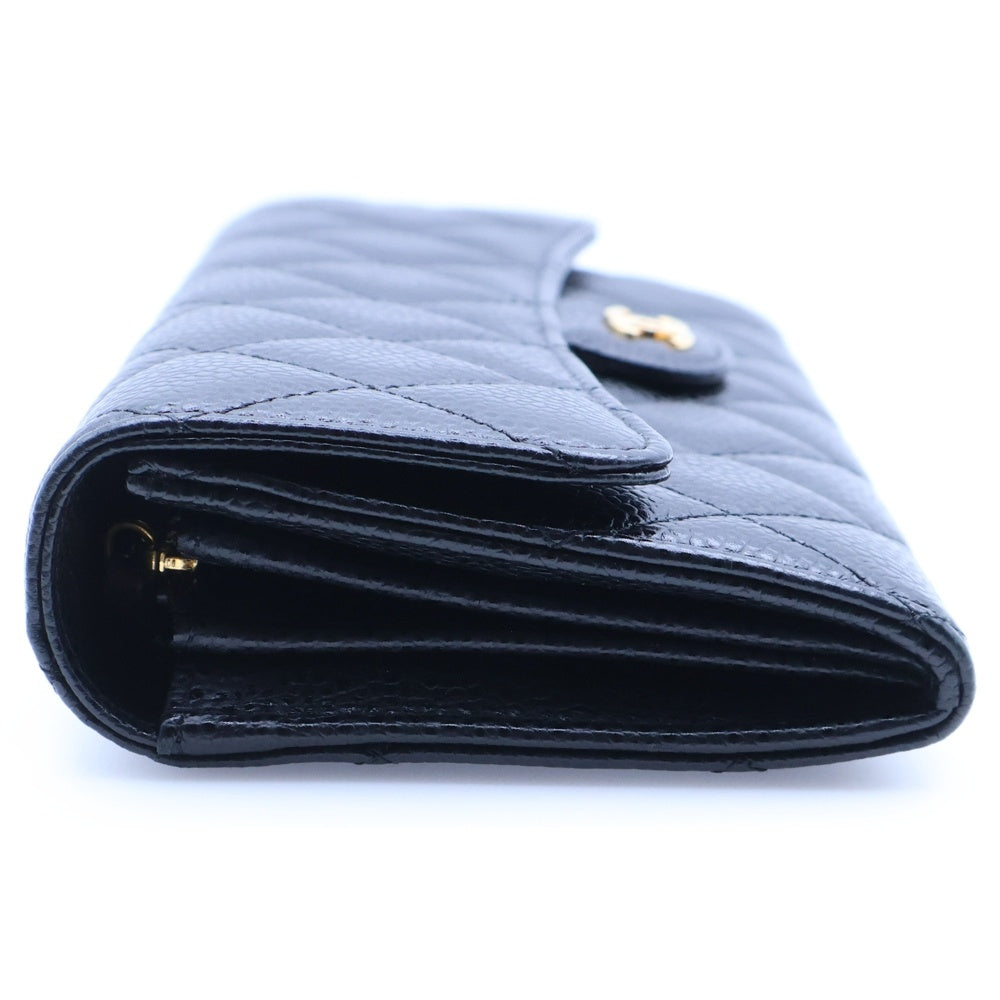 CHANEL(シャネル) マトラッセ クラシック ココマーク キャビアスキン レザー ロングウォレット 二つ折り長財布 ゴールド金具 ブラック 24番台