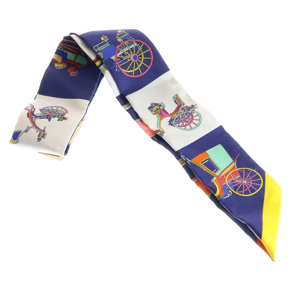 HERMES(エルメス) ツイリー VOITURES EXQUISES 精巧な馬車 スカーフ ネイビー×ホワイト マルチカラー シルク