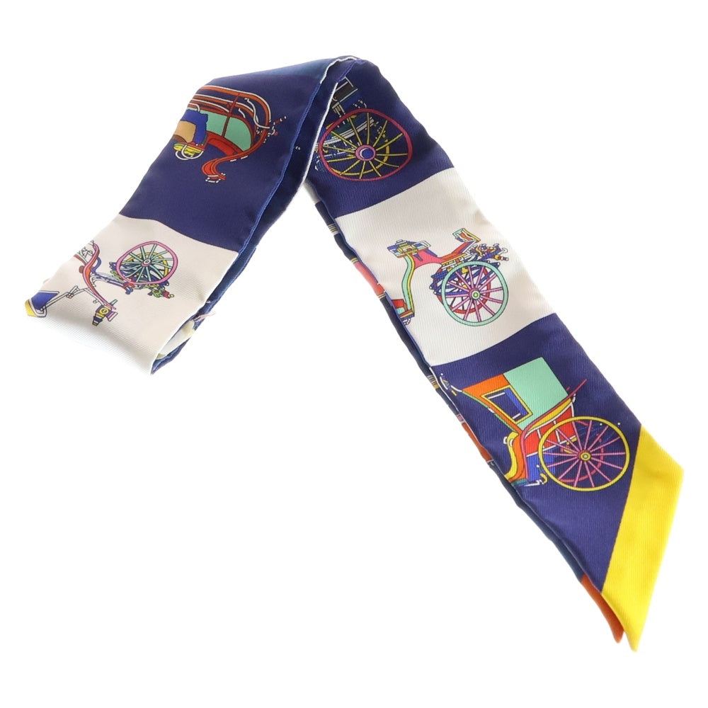 HERMES(エルメス) ツイリー VOITURES EXQUISES 精巧な馬車 ブルー×ホワイト マルチカラー シルク