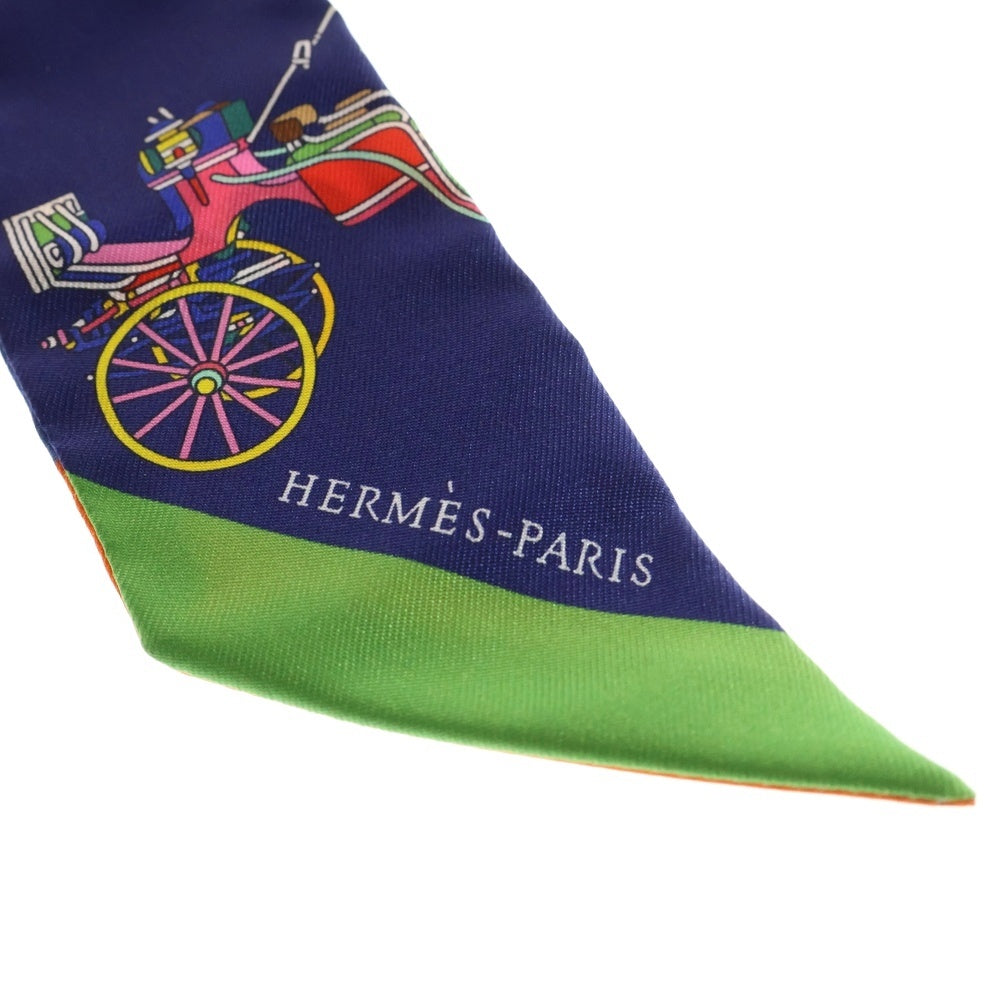 HERMES(エルメス) ツイリー VOITURES EXQUISES 精巧な馬車 ブルー×ホワイト マルチカラー シルク