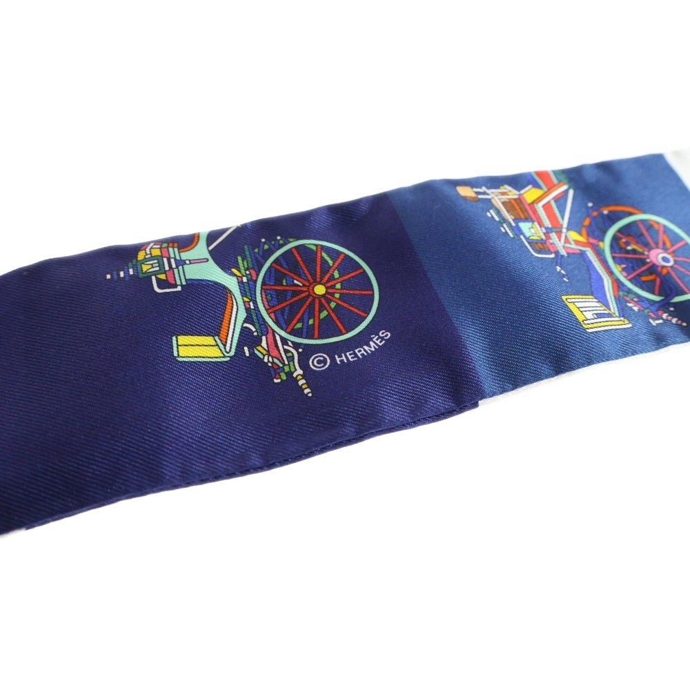 HERMES(エルメス) ツイリー VOITURES EXQUISES 精巧な馬車 ブルー×ホワイト マルチカラー シルク