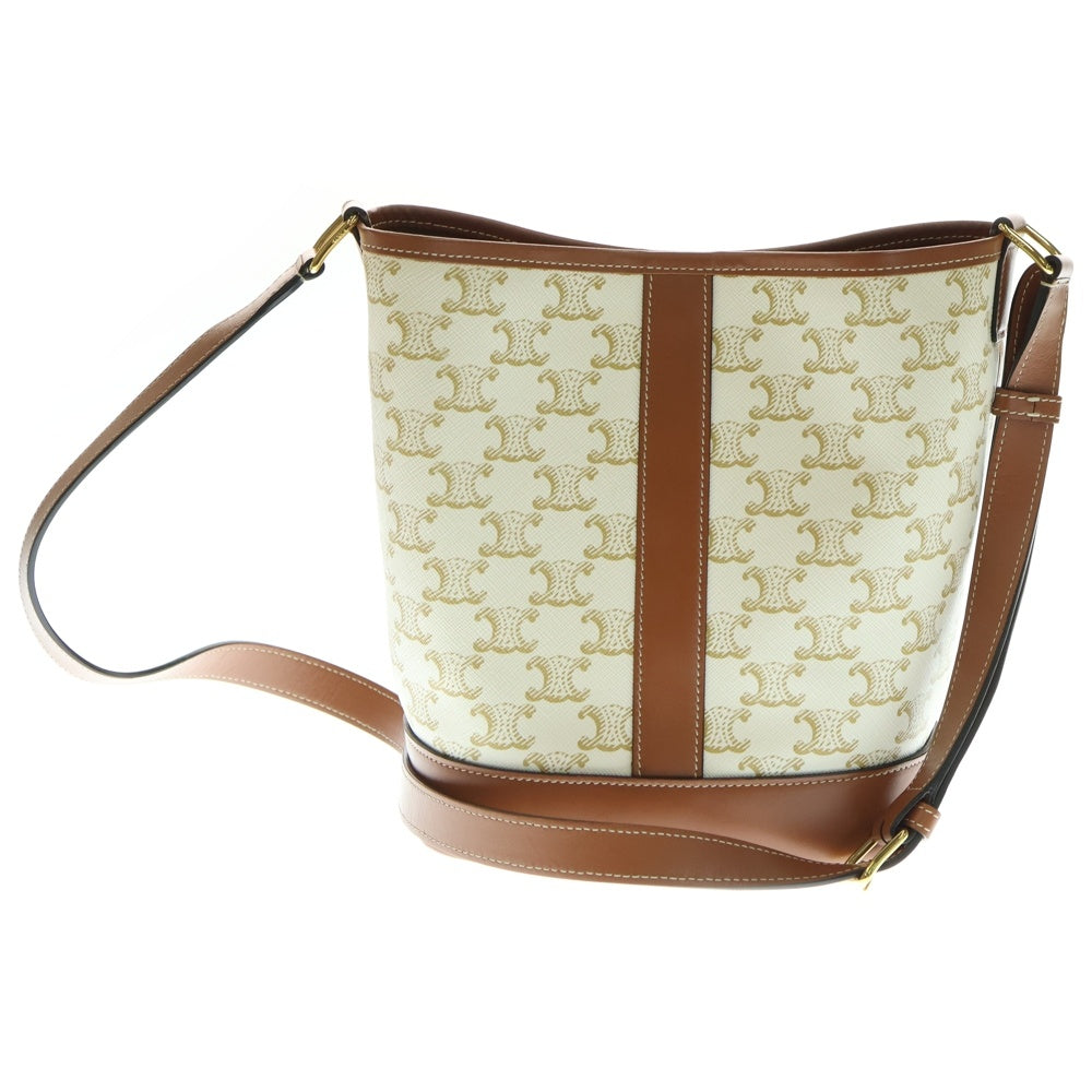 CELINE(セリーヌ) トリオンフ スモールバケット ハンドバッグ ワンショルダーバッグ ブラウン×ホワイト ゴールド金具 19144