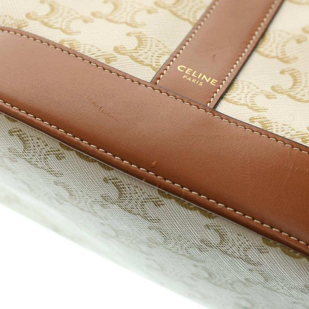 CELINE(セリーヌ) トリオンフ スモールバケット ハンドバッグ ワンショルダーバッグ ブラウン×ホワイト ゴールド金具 19144