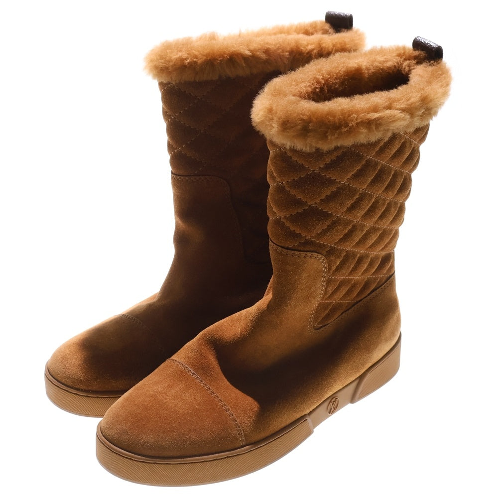 LOUIS VUITTON(ルイヴィトン) スエードレザー モノグラム キルティング ボアライニング ハイカット ショートブーツ ブラウン レディース