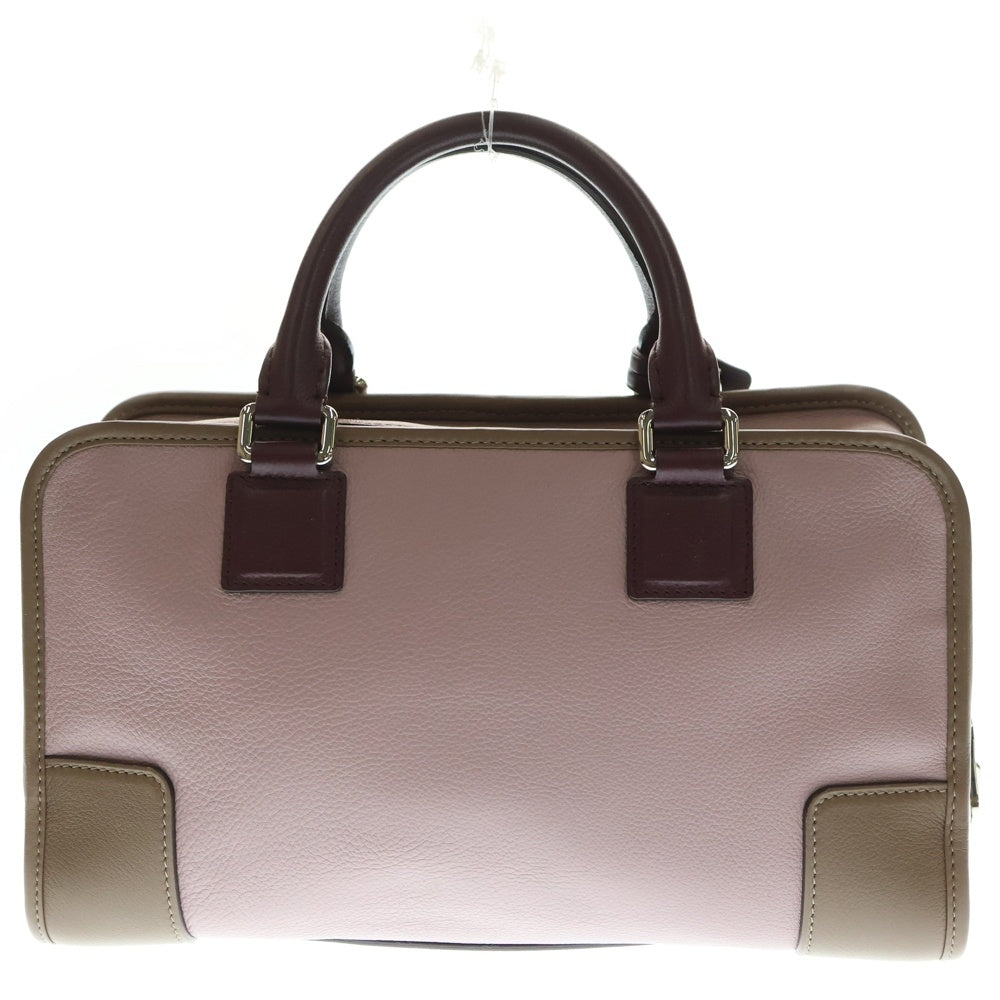 LOEWE(ロエベ) アナグラム アマソナ28 旧型 バイカラー ハンドバッグ ボストンバッグ ボルドー×ピンク×ブラウン レザー シルバー金具