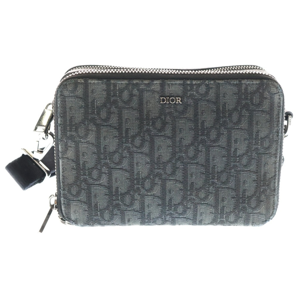 Christian Dior(クリスチャンディオール) オブリーク メッセンジャーバック ショルダーバッグ ブラック キャンバス×レザー シルバー金具