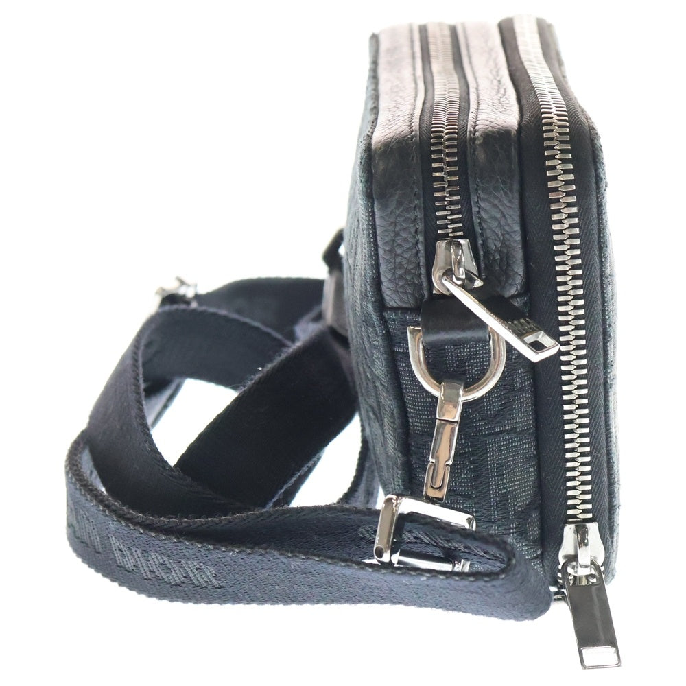 Christian Dior(クリスチャンディオール) オブリーク メッセンジャーバック ショルダーバッグ ブラック キャンバス×レザー シルバー金具
