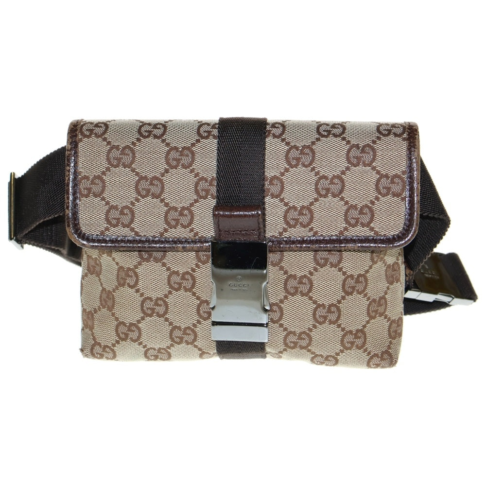 GUCCI(グッチ) GG柄 ウエストバッグ ボディバッグ ミニバッグ ベージュ×ブラウン レザー×キャンバス シルバー金具 131236