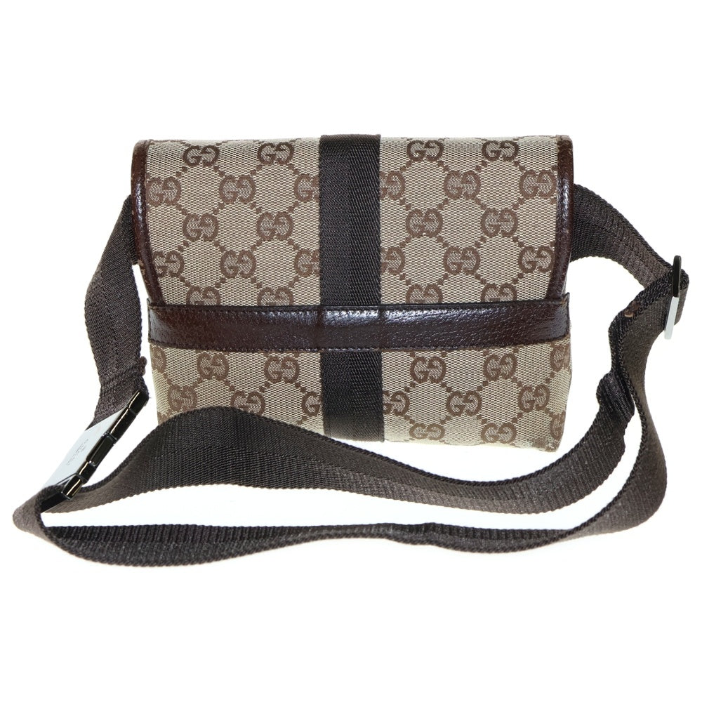 GUCCI(グッチ) GG柄 ウエストバッグ ボディバッグ ミニバッグ ベージュ×ブラウン レザー×キャンバス シルバー金具 131236