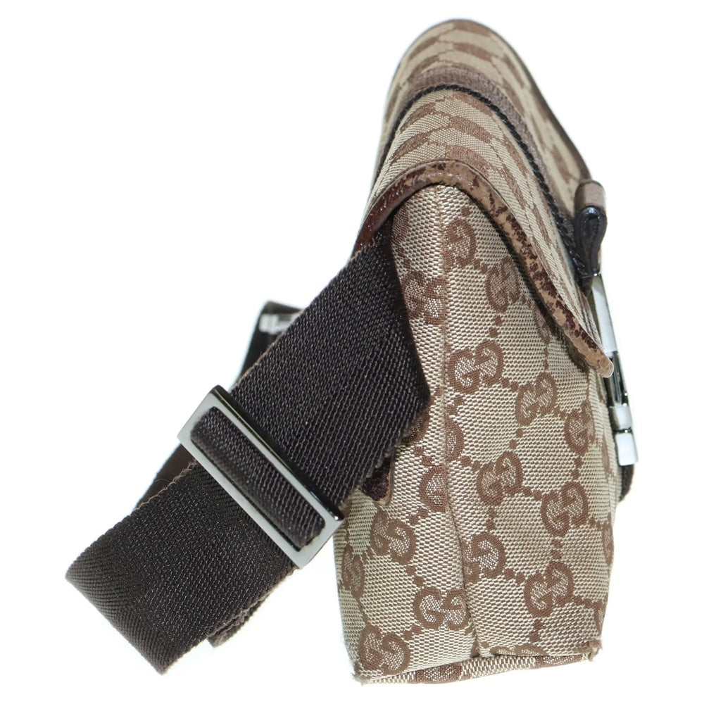 GUCCI(グッチ) GG柄 ウエストバッグ ボディバッグ ミニバッグ ベージュ×ブラウン レザー×キャンバス シルバー金具 131236