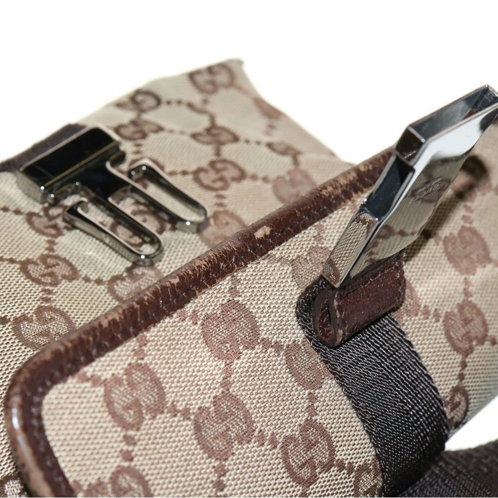 GUCCI(グッチ) GG柄 ウエストバッグ ボディバッグ ミニバッグ ベージュ×ブラウン レザー×キャンバス シルバー金具 131236