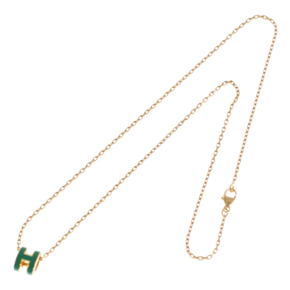 HERMES(エルメス) ミニ ポップアッシュ Hロゴ ペンダント チェーン ネックレス ゴールド/グリーン