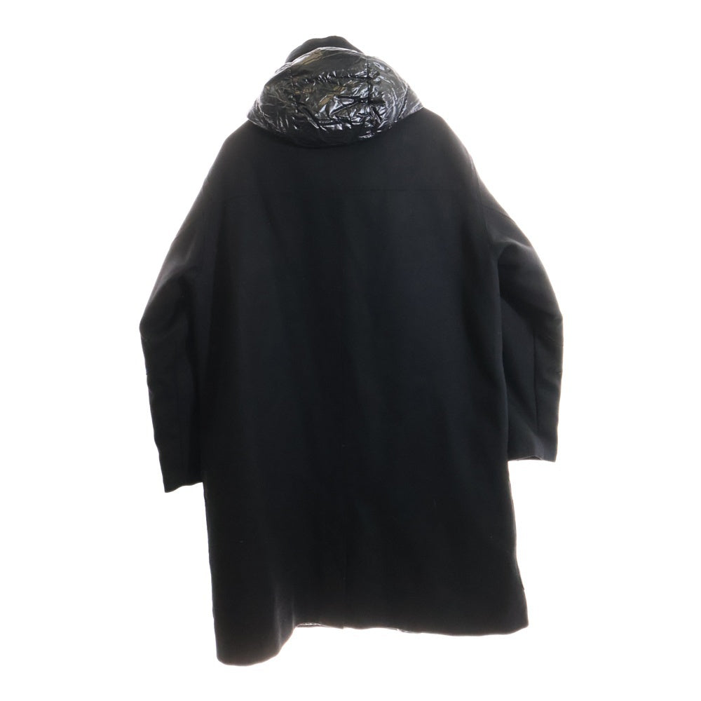MONCLER(モンクレール) 18AW VALBERG ヴァルヴェール ワッペンロゴ 刺繍 ウール切り替え フーデッド ジップアップ ダウン ロング ジャケット コート ブラック D20914235485 57533