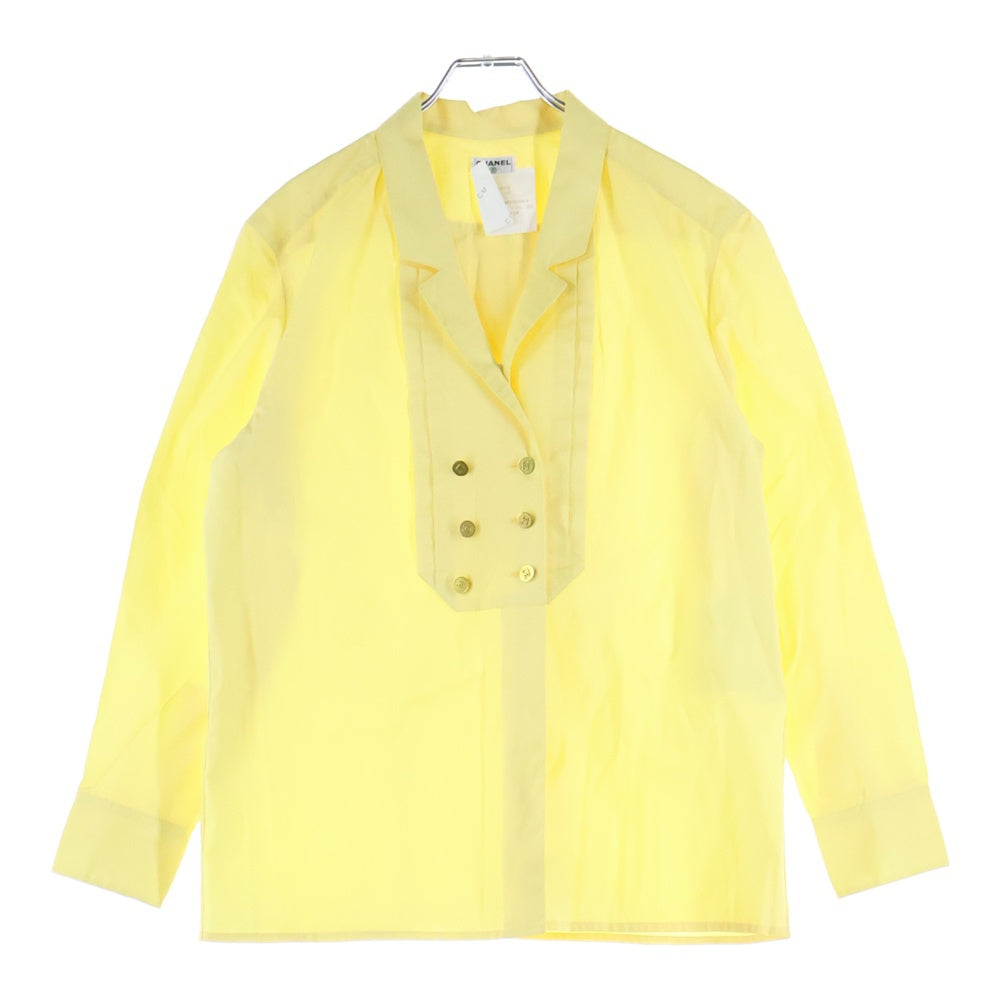 CHANEL(シャネル) ココマークボタン コットン ダブルブレスト プルオーバー 長袖シャツ ブラウス イエロー レディース P04914V03571