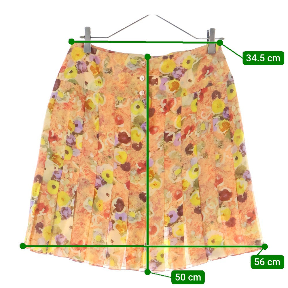 CHANEL(シャネル) 04P スプリングコレクション ココマーク フラワー総柄プリント シルク プリーツ ミニ スカート オレンジ レディース P23113V13882