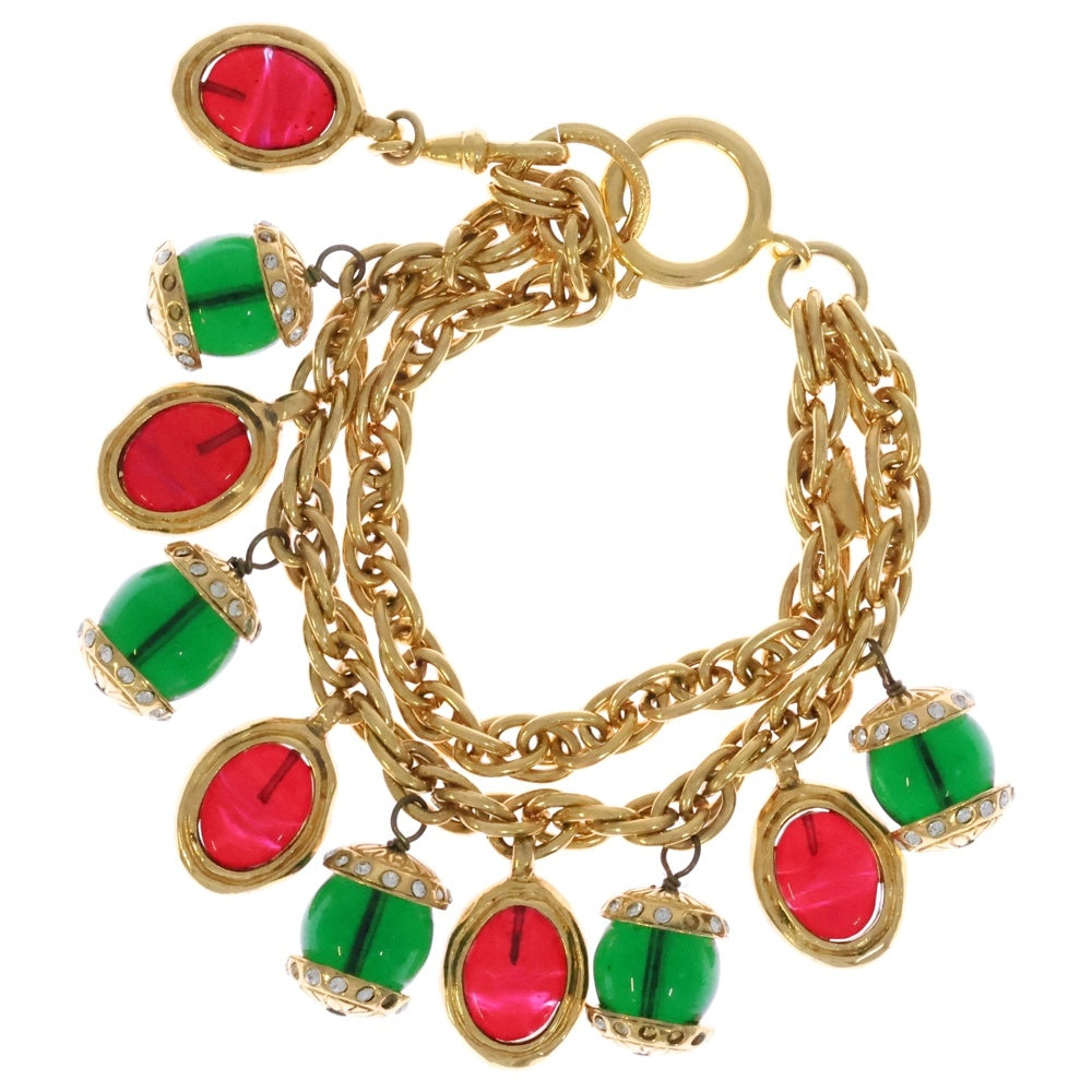 CHANEL(シャネル) グリポア チャーム 2重 ブレスレット ゴールド チェーン レッド×グリーン