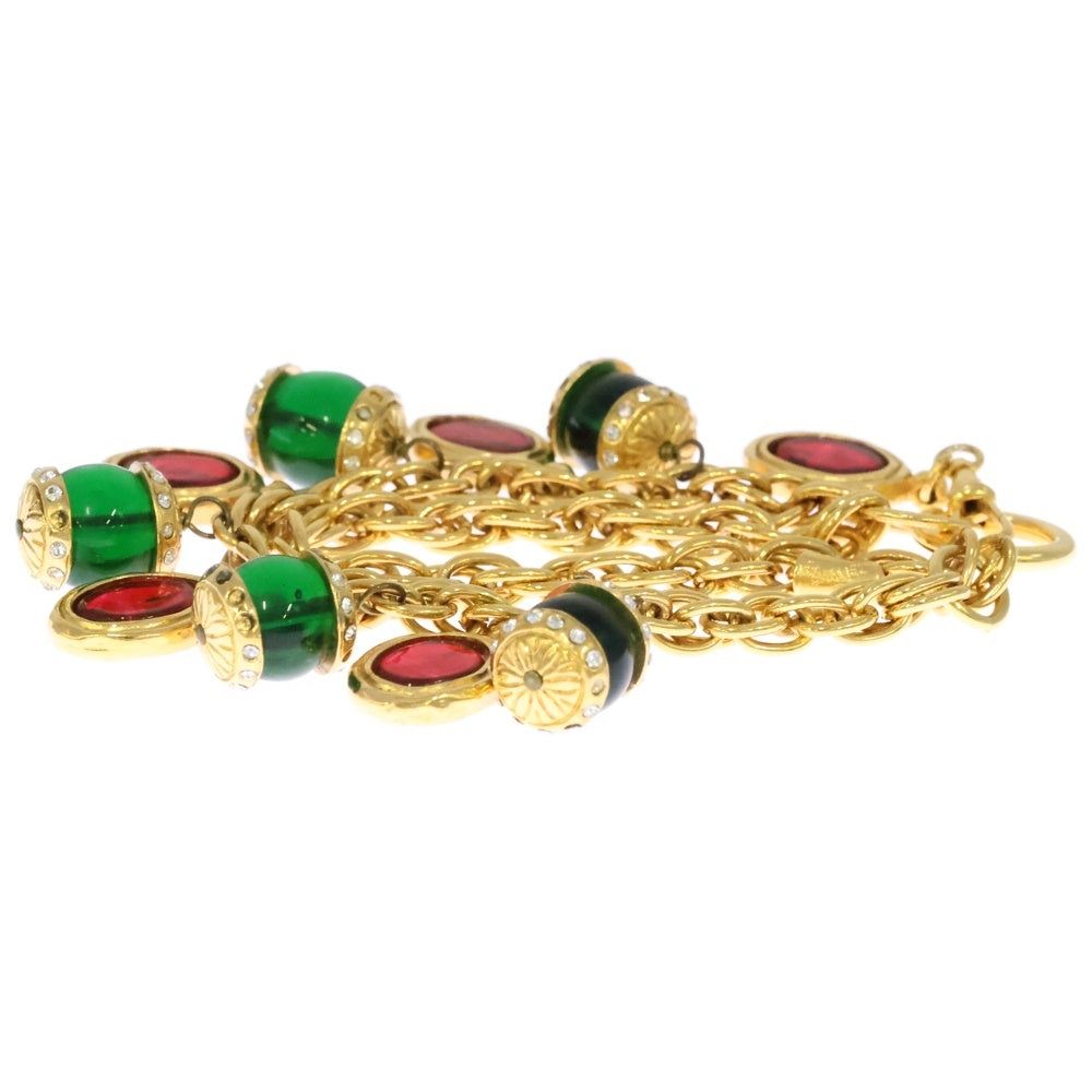 CHANEL(シャネル) グリポア チャーム 2重 ブレスレット ゴールド チェーン レッド×グリーン