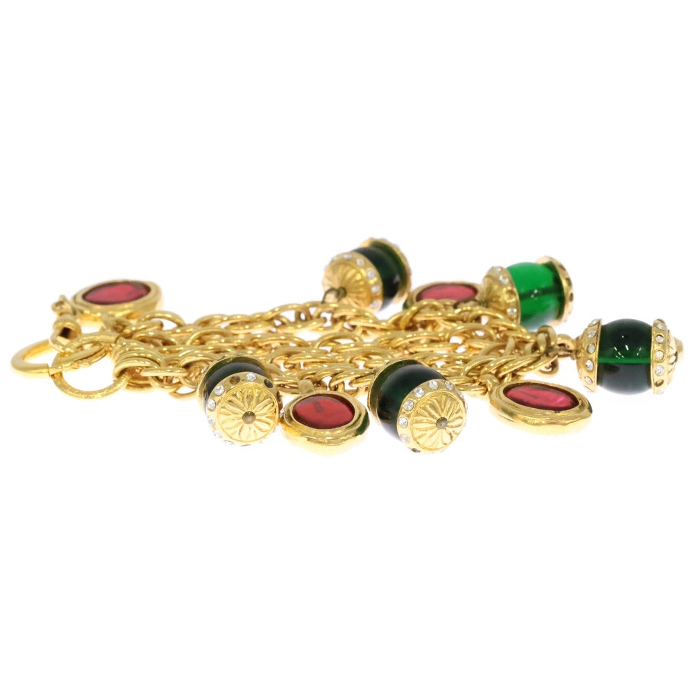 CHANEL(シャネル) グリポア チャーム 2重 ブレスレット ゴールド チェーン レッド×グリーン