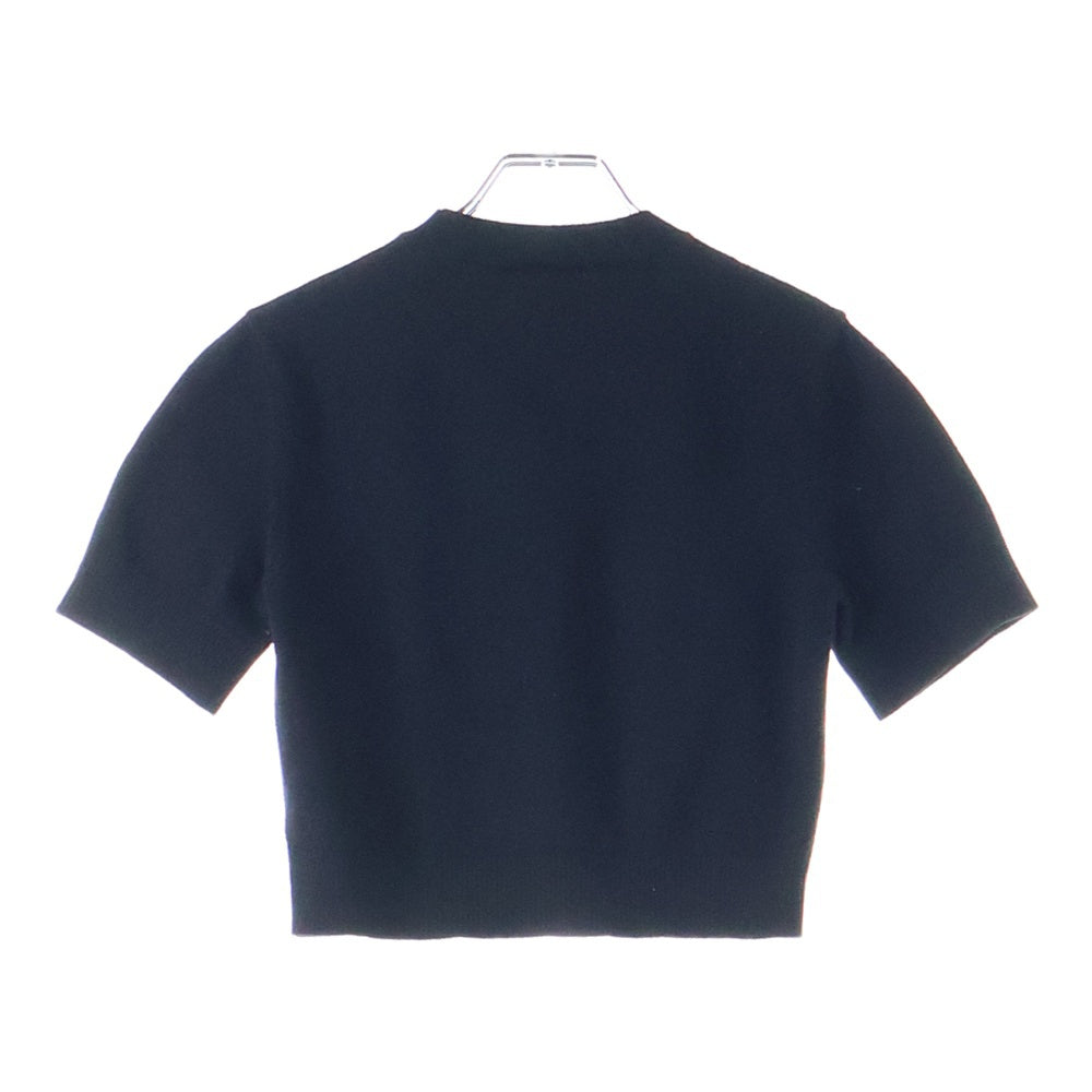 PATOU(パトゥー) メリノウールブレンド アーチロゴジャガード 半袖 プルオーバー クロップド ショート丈 クルーネック ニット セーター ブラック レディース KN2228045999B