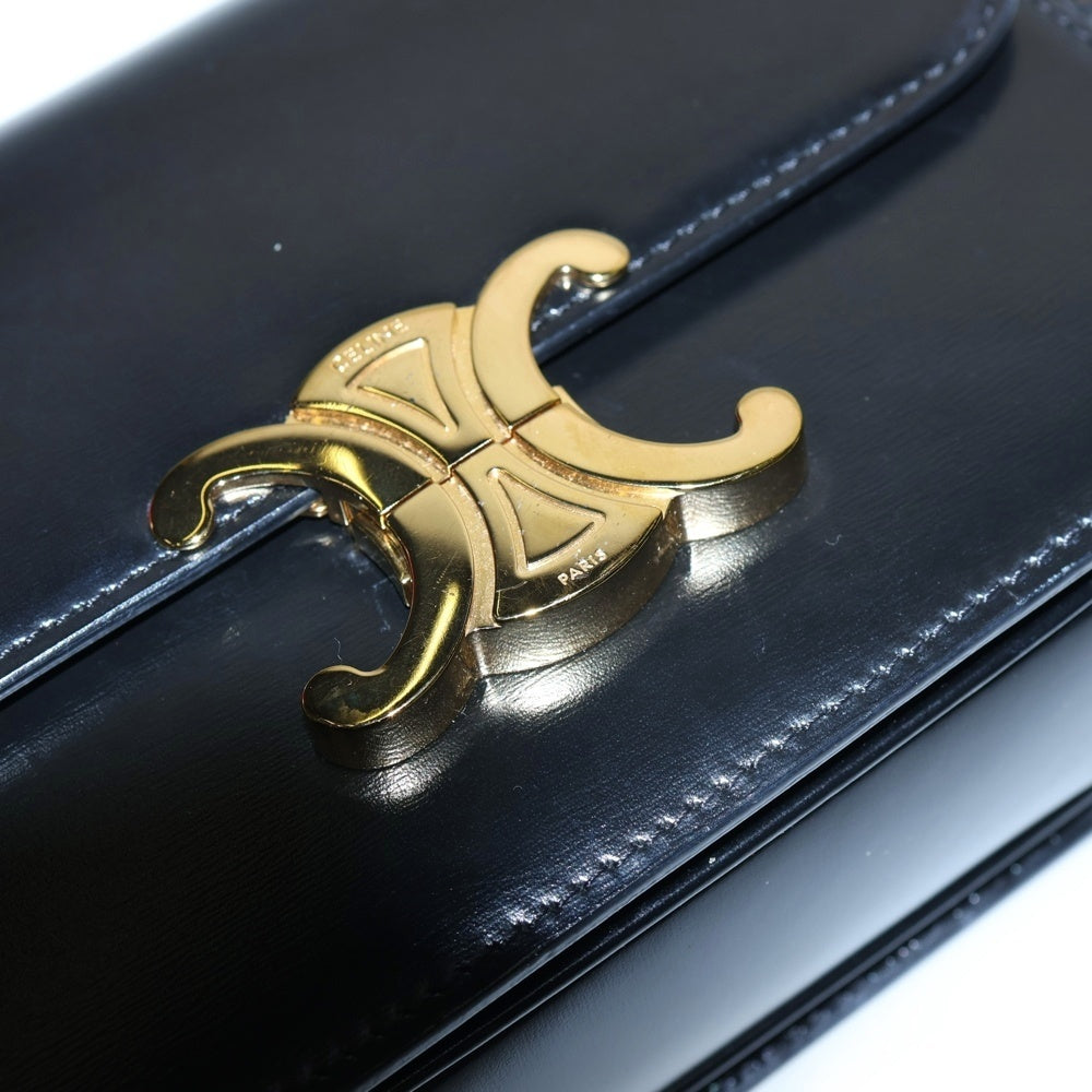 CELINE(セリーヌ) トリオンフ クラシック ショルダーバッグ ショルダーポシェット ブラック ゴールド金具 カーフスキン