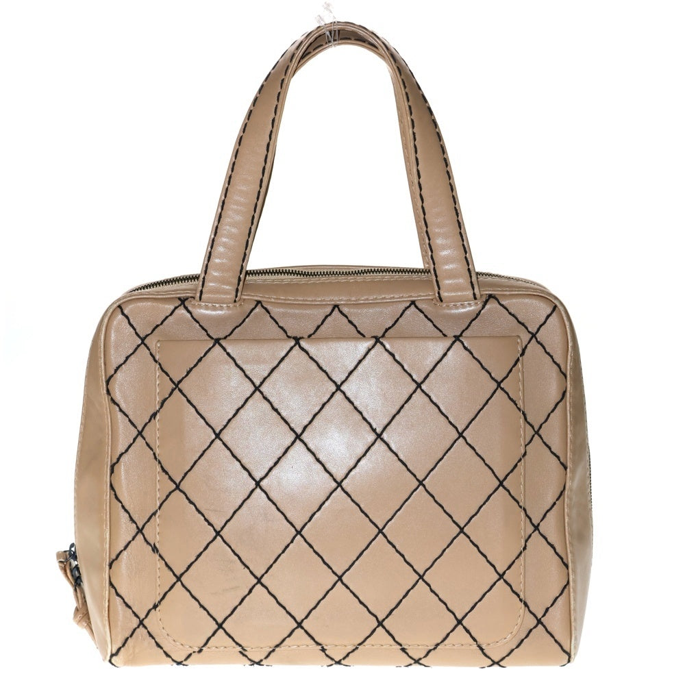 CHANEL(シャネル) マトラッセ ワイルドステッチ ボストンバッグ ハンドバッグ ベージュ ラムスキン ブラック金具