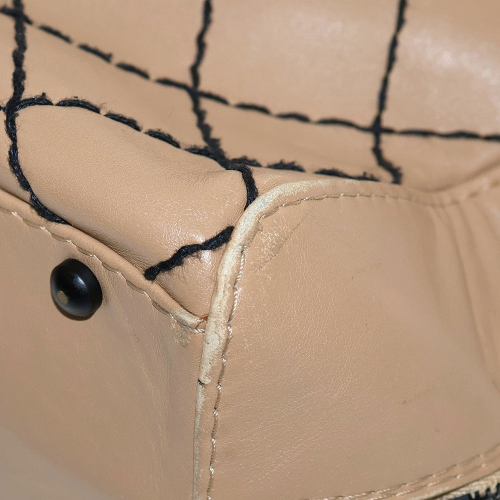 CHANEL(シャネル) マトラッセ ワイルドステッチ ボストンバッグ ハンドバッグ ベージュ ラムスキン ブラック金具