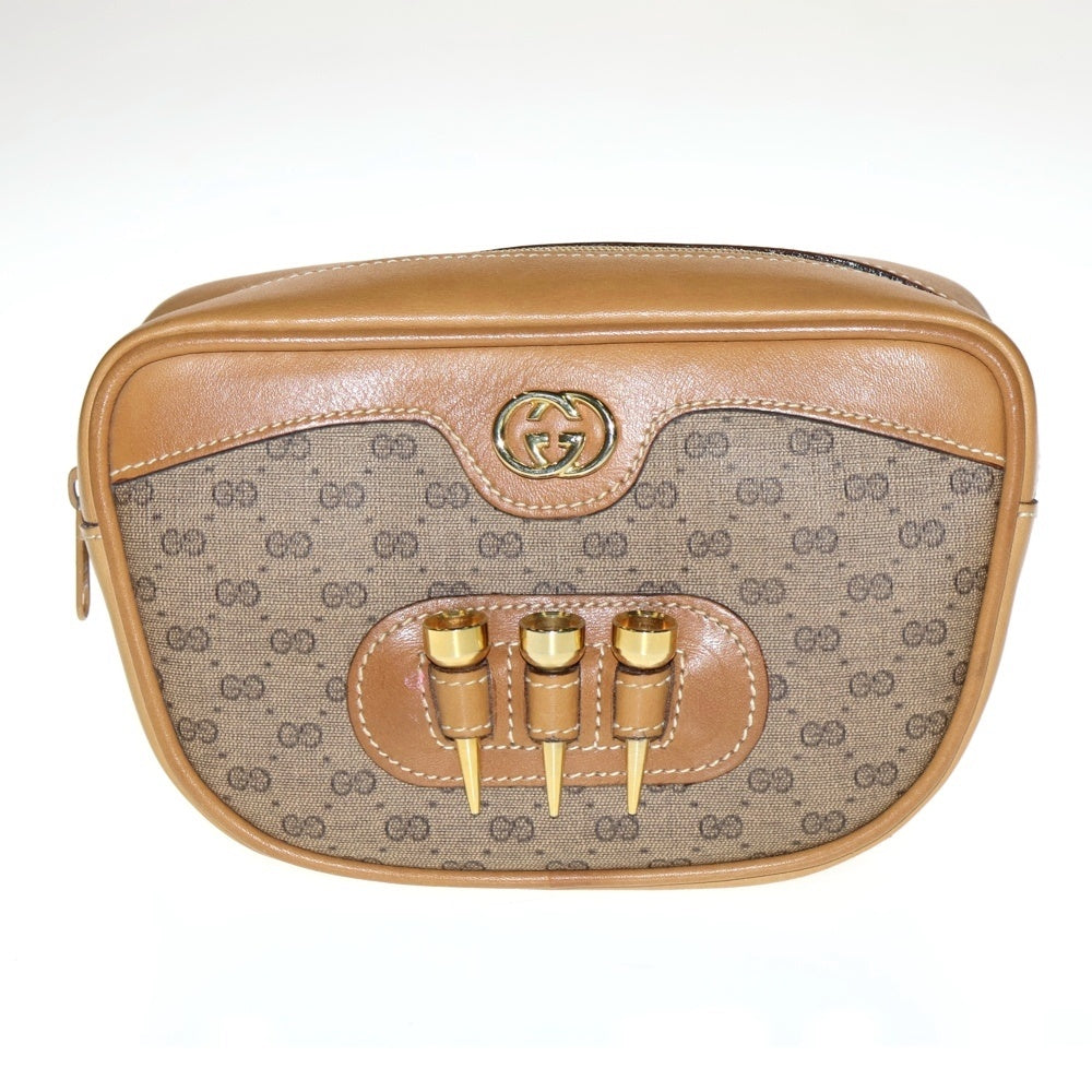 GUCCI(グッチ) GGスプリーム ゴルフ ショルダーバッグ ミニバッグ ブラウン×ベージュ ゴールド金具 レザー×PVC 007 067 0523