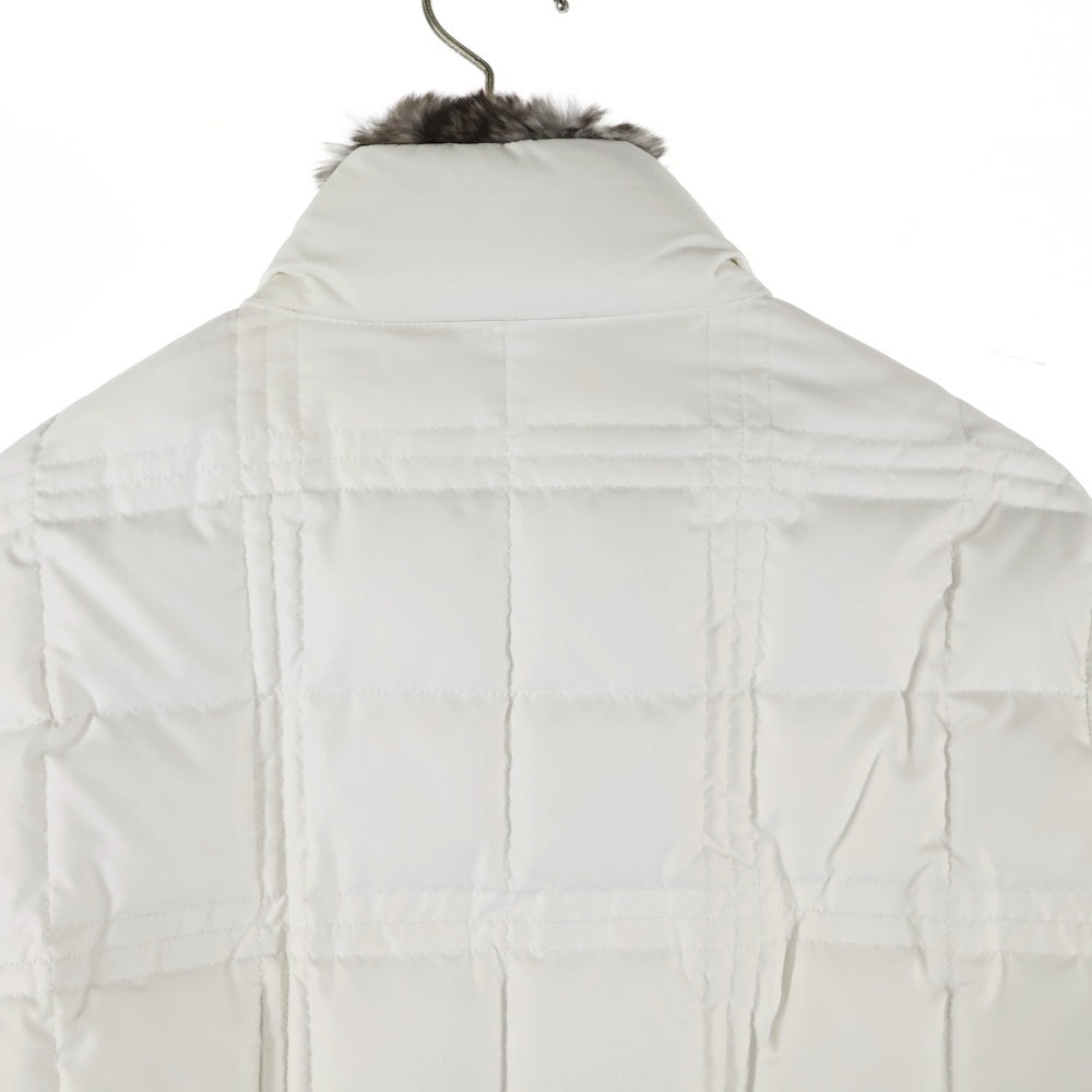 BURBERRY BLACK LABEL(バーバリー ブラックレーベル) ラビットファー スタンドカラー ジップアップ ダウンジャケット ホワイト レディース BMP11-722-02