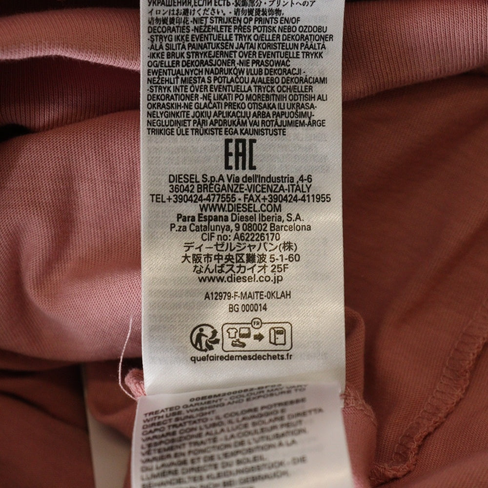 DIESEL(ディーゼル) F-MAITE Dワッペンロゴ ダメージ加工 レイヤード プルオーバー パーカー フーディー ピンク 0KLAH