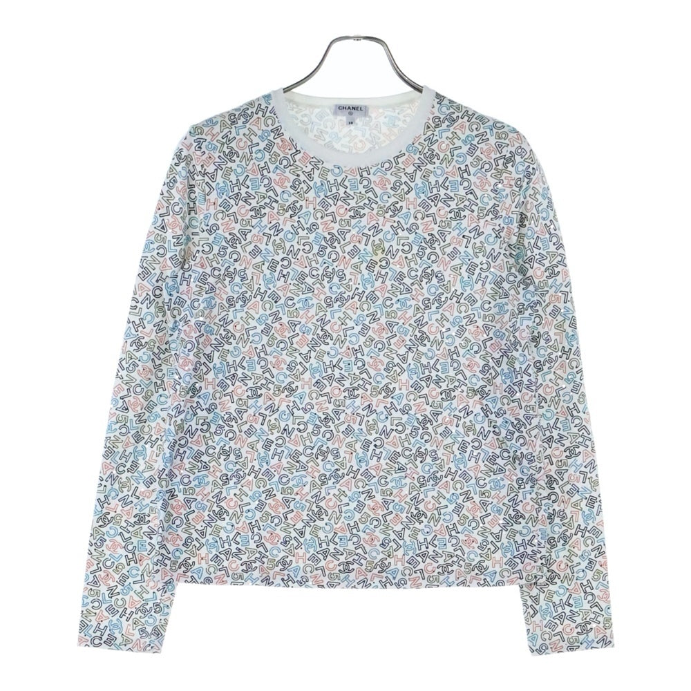 CHANEL(シャネル) ココマーク ロゴ 総柄プリント ラメ クルーネック ロングスリーブ 長袖Tシャツ カットソー ホワイト レディース P70441K10039