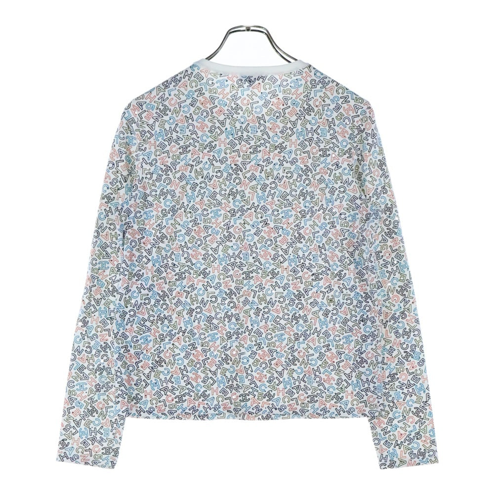 CHANEL(シャネル) ココマーク ロゴ 総柄プリント ラメ クルーネック ロングスリーブ 長袖Tシャツ カットソー ホワイト レディース P70441K10039