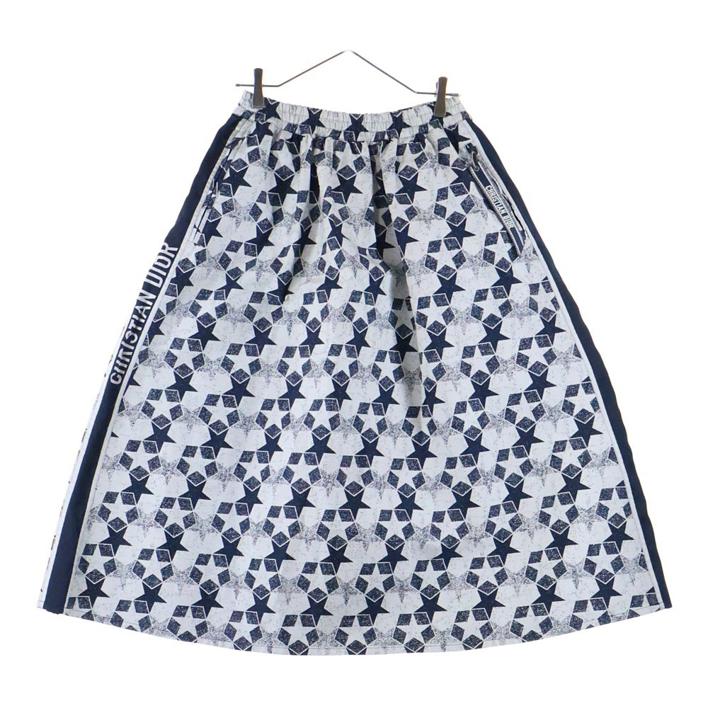 DIOR(ディオール) サイドロゴ ジャガード スター総柄 ロングスカート ネイビー/ホワイト レディース 217J24A2977