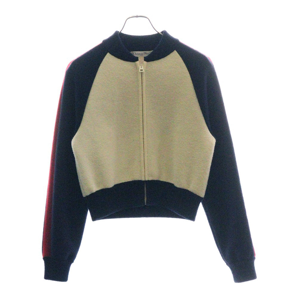 Christian Dior(クリスチャンディオール) JA'DIOR ジャディオール ラブ バックジャガード ウールニット ジップアップ ジャケット ブルゾン ネイビー/ホワイト レディース 144V50AM350