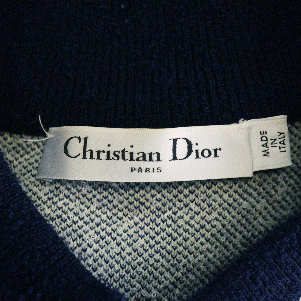 Christian Dior(クリスチャンディオール) JA'DIOR ジャディオール ラブ バックジャガード ウールニット ジップアップ ジャケット ブルゾン ネイビー/ホワイト レディース 144V50AM350