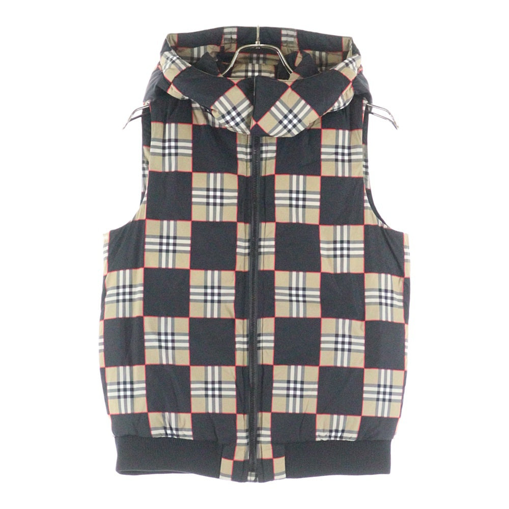 BURBERRY(バーバリー) ノバチェック総柄 フーデッド ジップアップ ダウンベスト ベージュ/ブラック 8032749