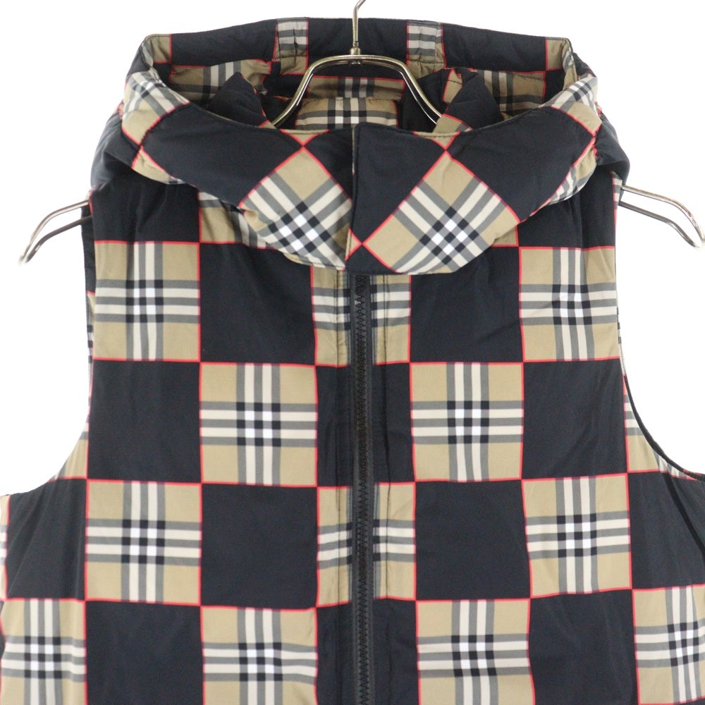 BURBERRY(バーバリー) ノバチェック総柄 フーデッド ジップアップ ダウンベスト ベージュ/ブラック 8032749