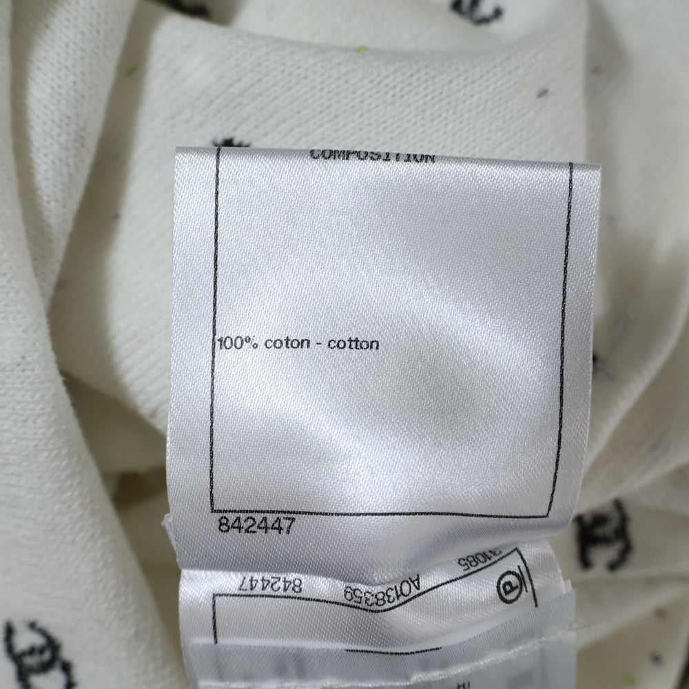 CHANEL(シャネル) ココマーク刺繍 ラメ スパンコール 総柄 コットンニット クルーネック 長袖Tシャツ カットソー ホワイト レディース P64289K60207