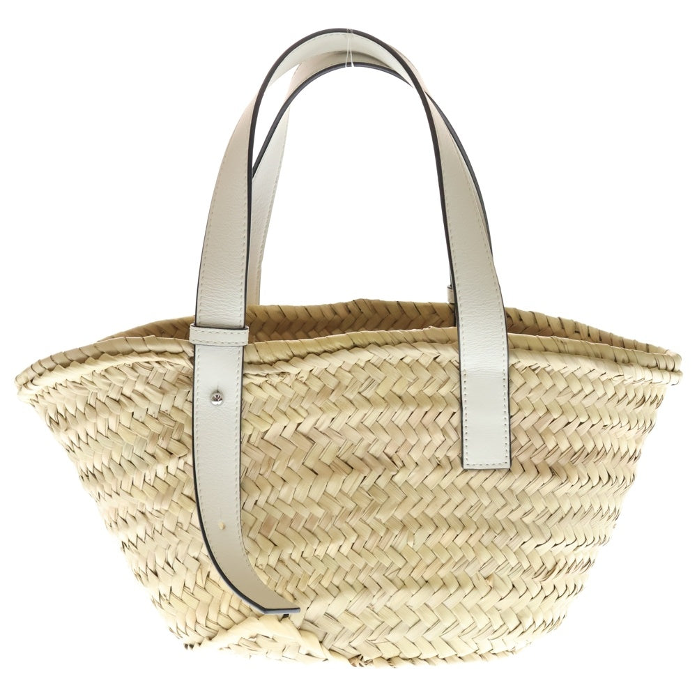 LOEWE(ロエベ) バスケット アナグラムロゴ レザーパッチ ラフィア カゴ ハンド トートバッグ ホワイト