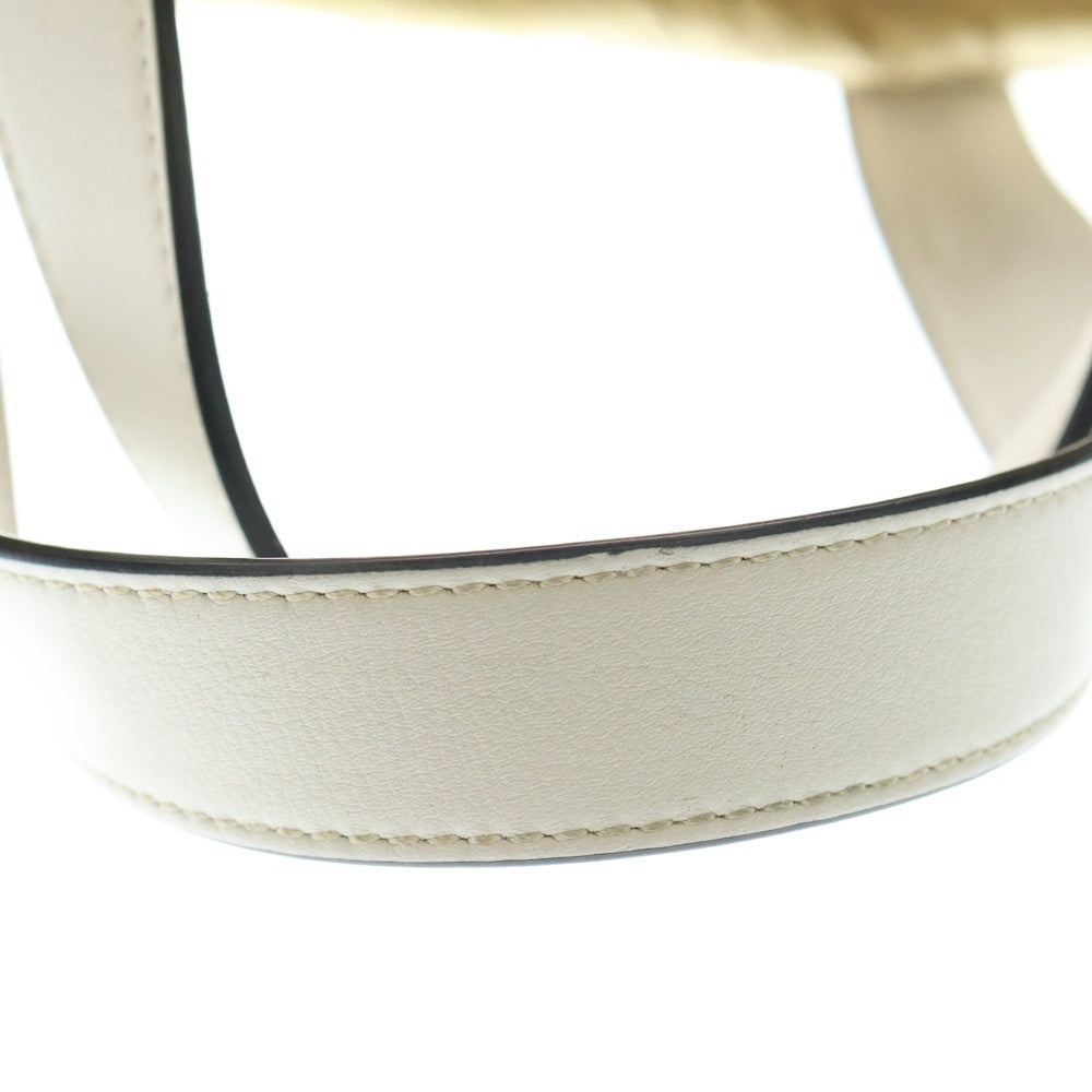 LOEWE(ロエベ) バスケット アナグラムロゴ レザーパッチ ラフィア カゴ ハンド トートバッグ ホワイト