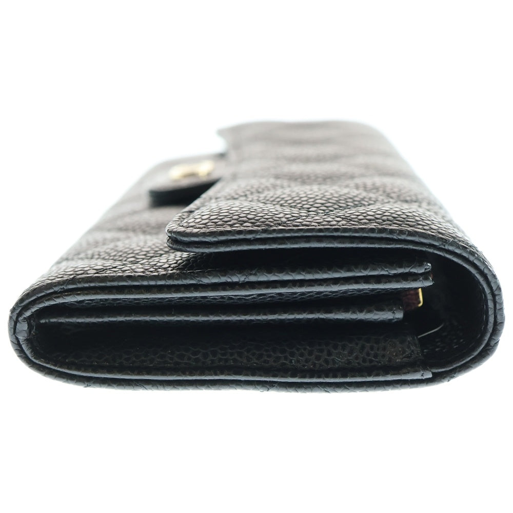 CHANEL(シャネル) ココマーク マトラッセ ラムスキン レザーロングウォレット 長財布 GD金具 ブラック