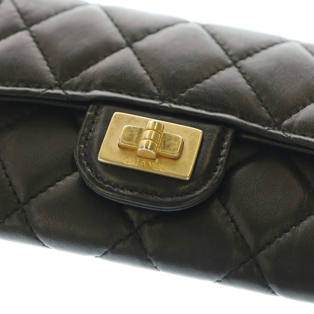 CHANEL(シャネル) 2.55 マトラッセ スモールウォレット カードケース ブラック ラムスキン ゴールド金具