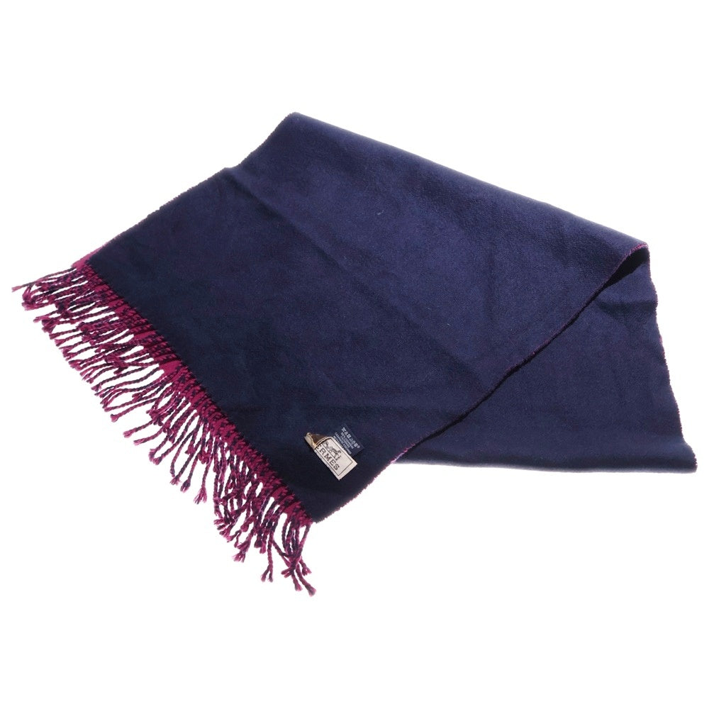 HERMES(エルメス) リバーシブル マフラー ストール ネイビー×ピンク カシミヤ