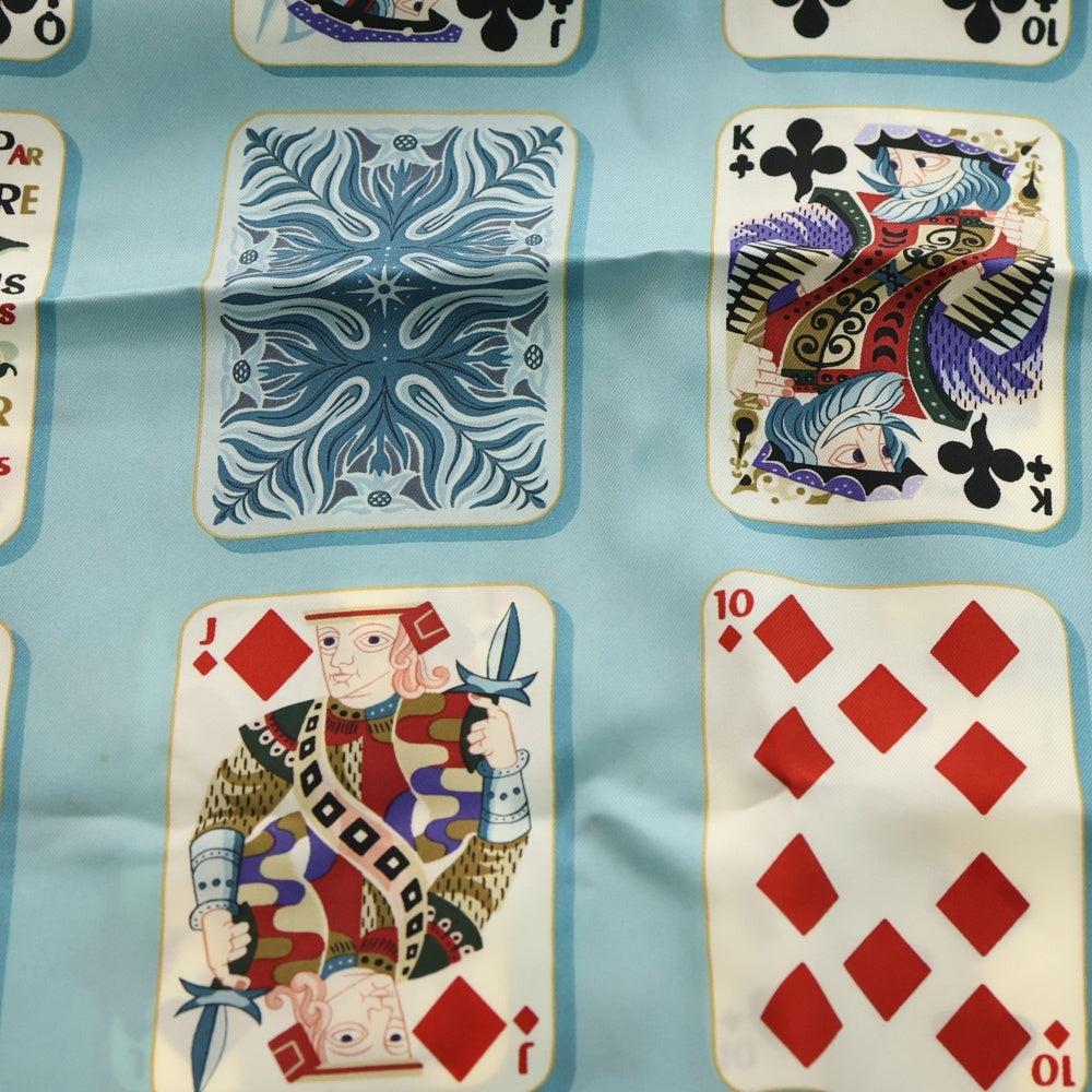 HERMES(エルメス) カレ90 ジュドゥ カルト シルクスカーフ トランプ柄 ライトブルー