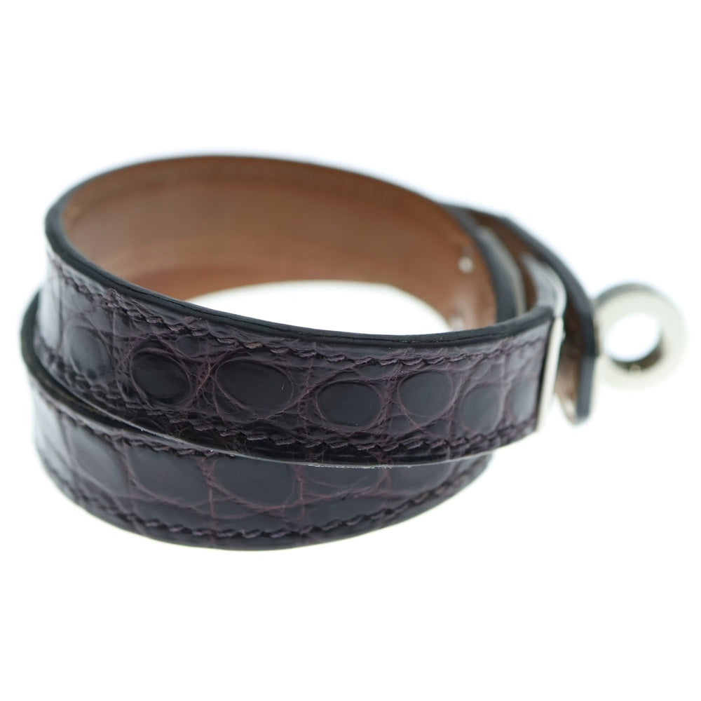 HERMES(エルメス) ドゥブルトゥール ブレスレット アリゲーター×レザー シルバー金具 X刻印